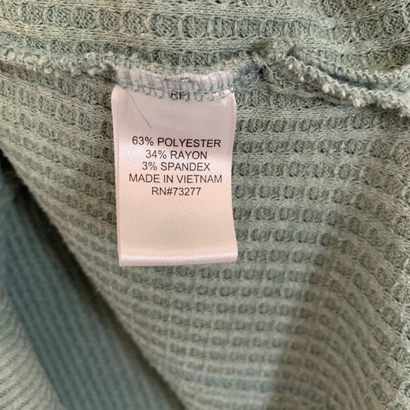So Cozy Waffle Knit Top V-Neck Thermal Pullover Long Sleeve Green Size XL - Picture 4 of 5